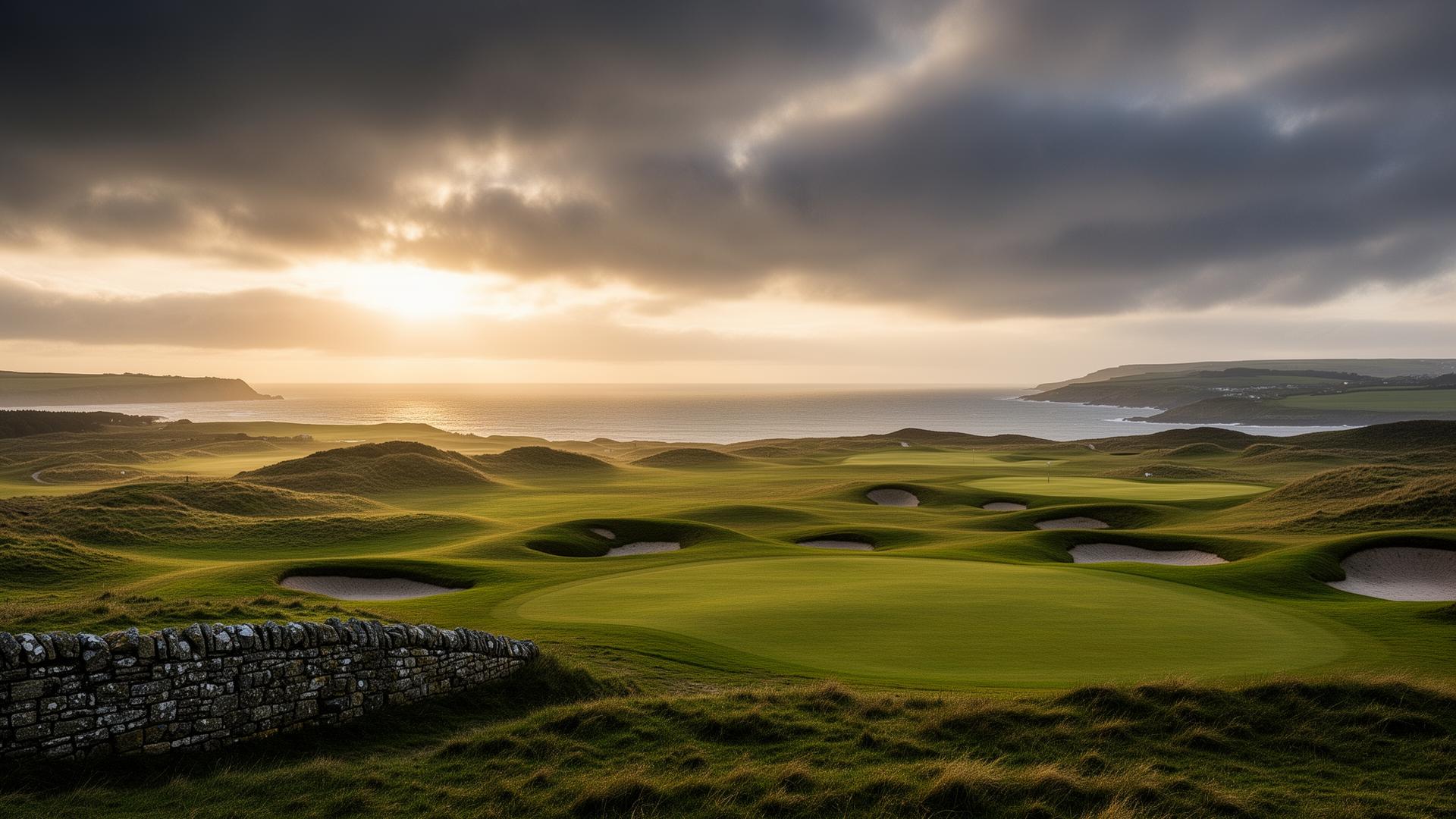 Cinematic links golf course at golden hour